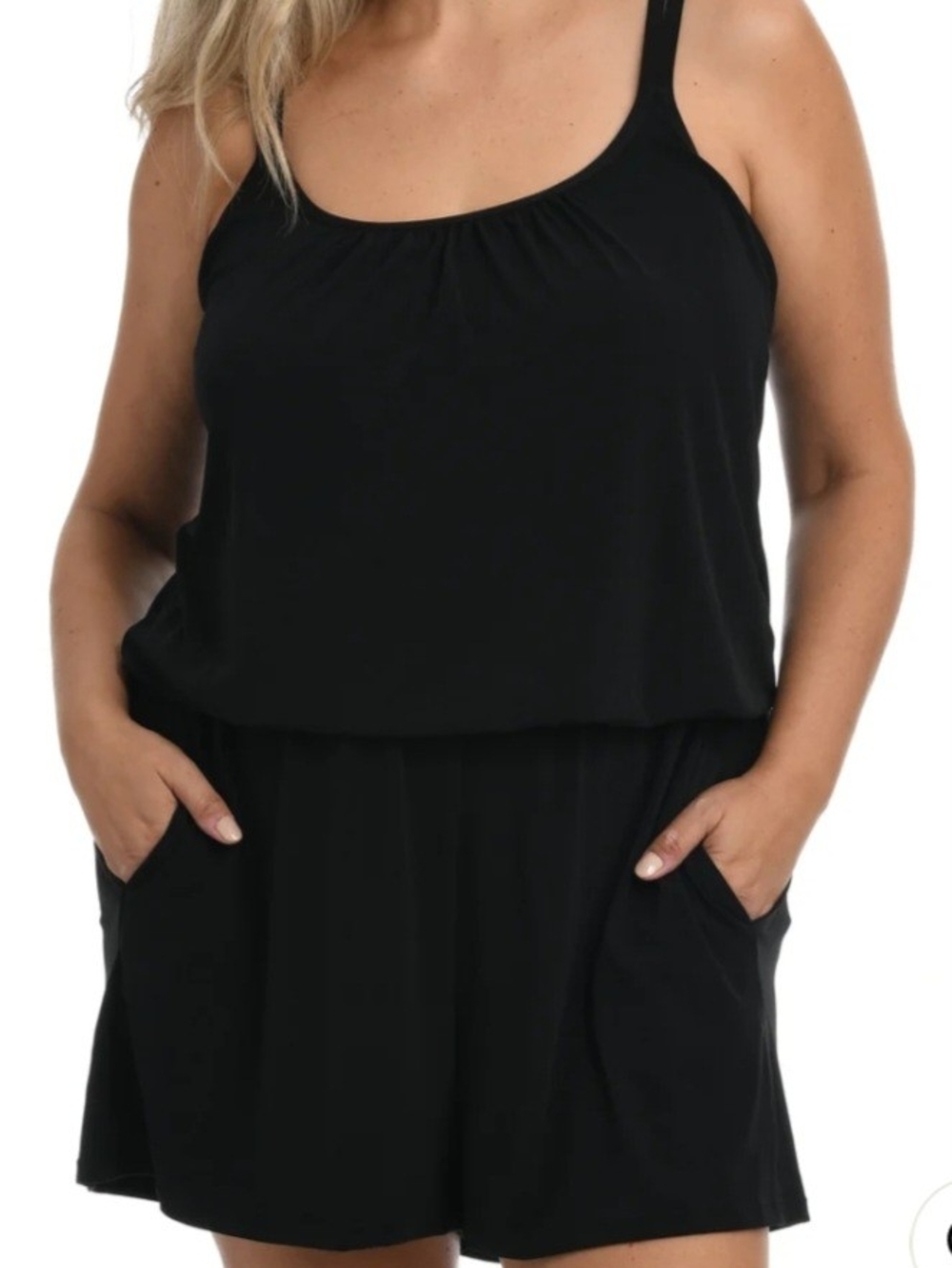 Maxine of Hollywood Black One-Piece Swim Romper